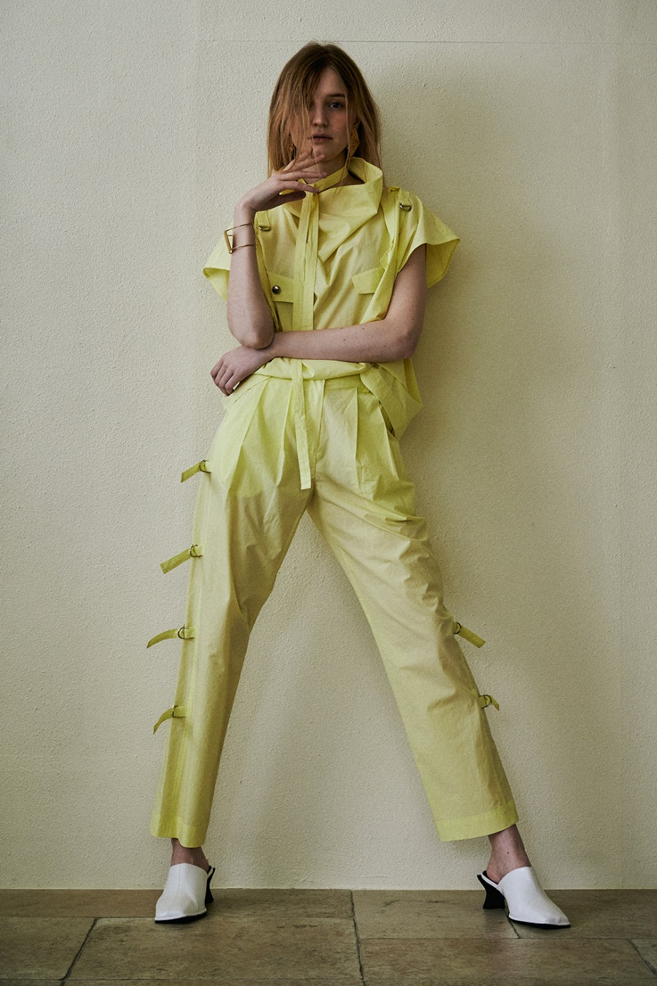 Pleated D ring Trousers_Yellow